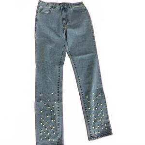 Jean fille large bas effiloché - denim bleached, Fille